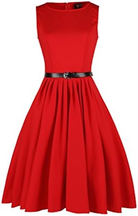 Elf Queen Women's Elegant Vintage 1950's Swing Sleeveless Evening Dress US Size S Red
