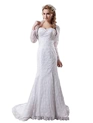 Strapless Mermaid Sweetheart Long Sleeves Beaded Lace Spring Summer Fall  Dress with a Chapel Train 