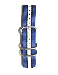 20mm Blue, Black, and White Military Style Strap with Two S/S Rings and S/S Heavy Buckle. Great to Attach to Any Timepiece.