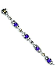 Sterling Silver with 14k Goldy Amethyst Antiqued 7.25in Bracelet - Antique Boutique - Vintage Style - Jewelry