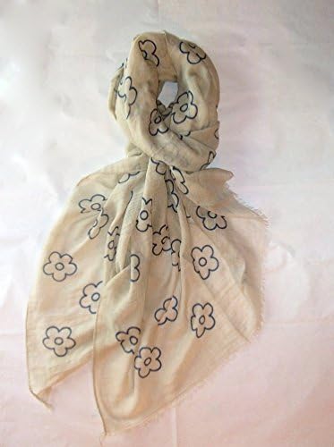 Elena Milani Couture- Daisy handmade silkscreen beige cotton scarf