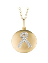 14K Gold over Sterling Silver 0.09ct TDW Diamond Round Breast Cancer Awareness Ribbon Disc Pendant (H-I, I2-I3)