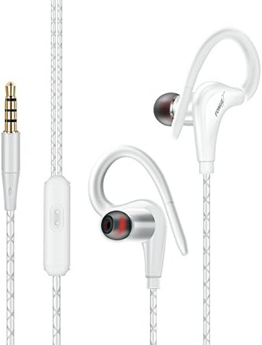BearBizz T70 Wired 3.5mm non-slip Sweatproof Sports Headset Music Headphones with mic for Running/Gym/Outdoors, in-ear earbuds for iPhone, Samsung, iPod, and more (White)
