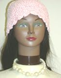Graduated Ivory Pearl Choker Necklace with Earrings for Women and Teens Offered in Combination with Hand Crocheted Pink Chenille and Gimp Tweed Skull Cap