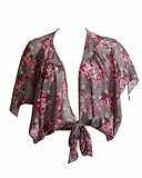 IMAGE OF Ladies Grey Tide Front Chiffon Sheer Top Red White Roses