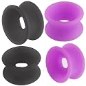 9/16 inch 14mm - Black,Purple Implant grade silicone Double Flared Flare Tunnels Ear Plugs Earlets SI02 wholesale Lot ANBB - Ear stretched Stretching Expanders Stretchers bulk- Pierced Jewellery Body Piercing Jewelry - Set of 4 pieces