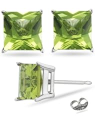 2.30 Cts of 6 mm AAA Princess Peridot Stud Earrings in 14K White Gold