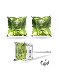 0.80 Cts of 4 mm AAA Princess Peridot Stud Earrings in 14K White Gold