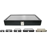 Novel Box&reg; Large Glass Top Black Leatherette Metal Clasp Jewelry Display Case 14.75X8.25X2.1" + Custom NB Pouch