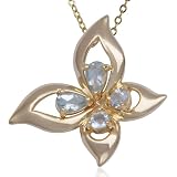 18k Yellow Gold Overlay Sterling Silver Blue Topaz Butterfly Pendant, 18"