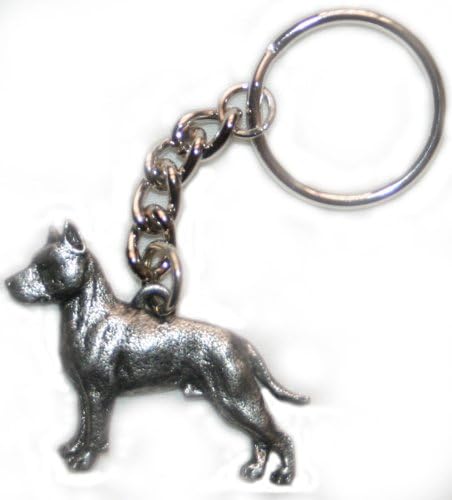 Amstaff American Staffordshire Bull Terrier Dog Pewter Keychain Key Chain Ring
