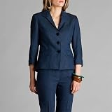 Lafayette 148 Navy Dotted Linen Striped Jacket