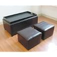 3pc Storage Ottoman & 2 Ottomans Set Espresso Bycast