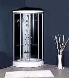 LineaAqua Brady 38 x 38 Corner Semi Circle Steam Shower Encl 6 Body Sprays, Hand Shower, Foot Massage, Fold Down Seat