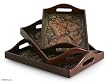 Cedar and leather trays, 'Wings of Liberty' (set of 3)