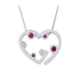Sterling Silver Diamond and 0.14 ct. Ruby Heart Pendant with Chain