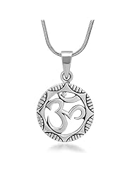 925 Oxidized Sterling Silver Yoga, Aum, Om, Ohm, India Symbol Open Round Pendant Necklace 18, Jewelry for Women - Nickel Free