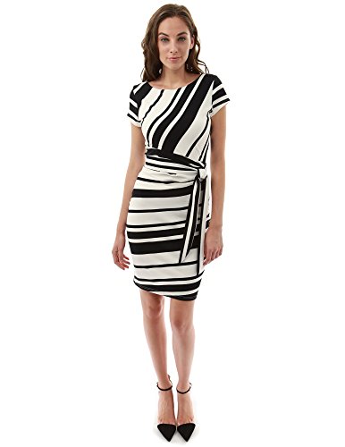 PattyBoutik Women's Striped Crewneck Cap Sleeve Dress