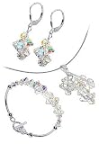 Silver Clear AB Crystal Omega Chain Bracelet Earrings 14