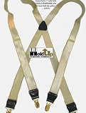 Champagne Tan Color Clip-on Suspenders X-back Silver Clips
