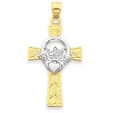 14k Two-Tone Gold Claddagh Cross Pendant