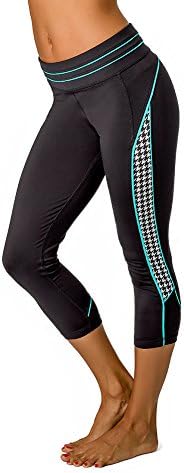 Devon Maryn Women's Hound Around Houndstooth Yoga Capris Large Black