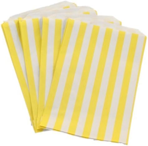 100 x YELLOW STRIPED / STRIPE PAPER CANDY BAGS - 5" x 7" / 12.7 x 17.8cm / 127 x 178mm by Swoosh Media