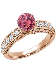 1.05 Ct Round Pink Diamond White Topaz 14K Rose Gold Ring