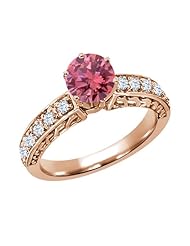 1.05 Ct Round Pink Diamond White Topaz 18K Rose Gold Ring