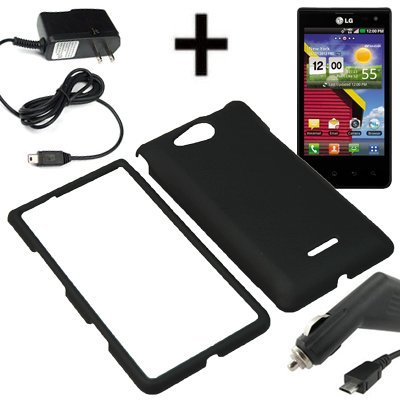BC Hard Shield Shell Cover Snap On Case for Verizon LG Lucid 4G VS840 + Car + Home Charger-Black