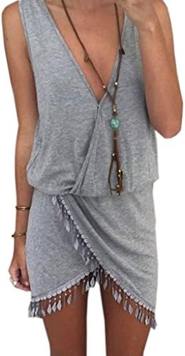 InnoGene Women's V Neck Sleeveless Short Beach Dress Small Grey