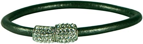 HAMPTON GEMS-GRAY LEATHER BRACELETS WITH PAVE CRYSTALS- MAGENTIC CLOSURE. BLACK/GOLD, GRAY/SILVER, AND TAN/GOLD