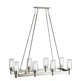 kitchen pendent lights-Kichler Lighting 2943NI Circolo 8-Light Linear Island Light, Brushed Nickel with Clear Glass Cylinders and Satin-Etched Inner Cylinders