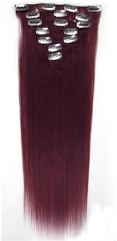 Fohair 9 Pieces Clip in/on Indian Remy Human Hair Extensions 16 Inch Burgundy Silky Straight Set