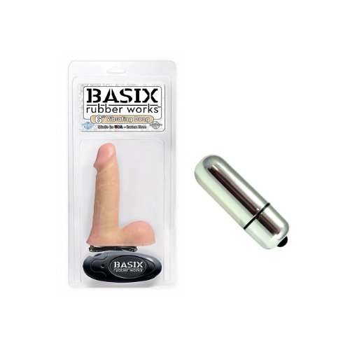 Pipedream Products Basix Rubber Works - 6 Inch Vibrating Dong Flesh Adult Sex Toy Kit