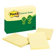 Post-it Greener Notes, 4 x 6-Inches, Canary Yellow, Lined, 12-Pads/Pack