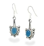Genuine Blue Chalcedony Sterling Silver Hook Earrings