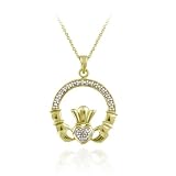 18K Gold over Sterling Silver Diamond Accent Claddagh Pendant