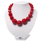 Bright Red Acrylic Graduated Bead Necklace (Silver Finish)