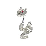 Red Cubic Zirconia DETAILED DRAGON 2 piece split Belly button Navel Ring 14 gauge