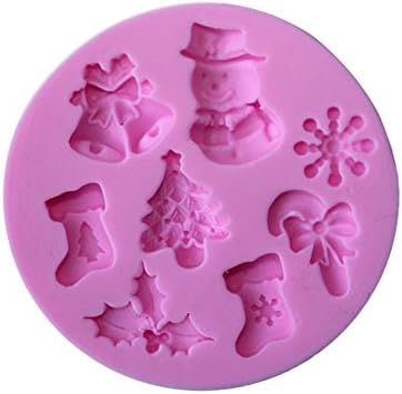 Mini Christmas Holly Leaves Jingle Bells Snowman Silicone Fondant Cake Molds Gum Paste Cupcake Decorations Random Color