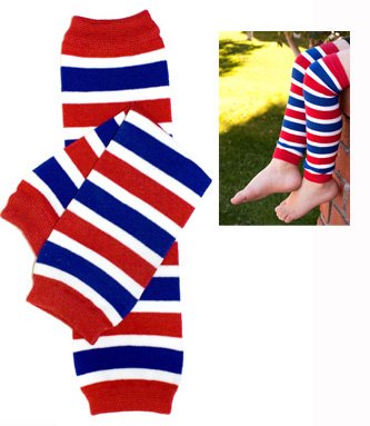 (#20) Patriotic red white & blue stripe baby leg warmers for boy or girl by My Little Legs