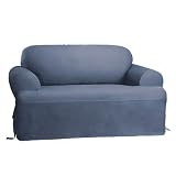 Sure Fit Cotton Duck T-Cushion Loveseat Slipcover - Blue Stone