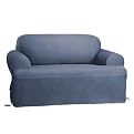 Sure Fit Cotton Duck T-Cushion Loveseat Slipcover - Blue Stone