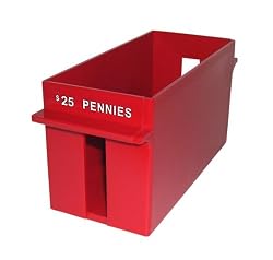 PM Company 05033 Large Capacity Plastic Interlocking Coin Tray, Holds $25 In Pennies, Red