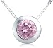 Silver Pink Cubic Zirconia Rubover Pendant + Box Chain (Adjustable) 18