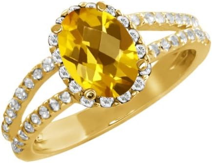 1.73 Ct Oval Checkerboard Yellow Citrine White Sapphire 14K Yellow Gold Ring