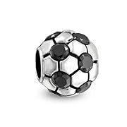 Bling Jewelry Black CZ Soccer Ball 925 Sterling Sports Bead Pandora Compatible