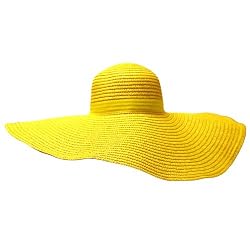 Yellow 6 Inch Wide Brim Shapeable Paper Straw Floppy Sun Hat