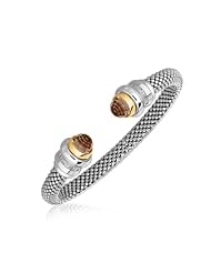 18K Yellow Gold and Sterling Silver Cuff Bangle with Smokey Quartz (.12 ct. tw.)